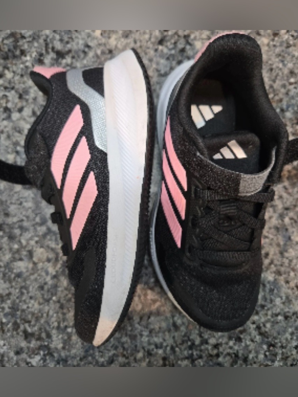 Adidas RunFalcon 5 Black Pink Strap Slip On Running Shoes- Girls Youth 1Y